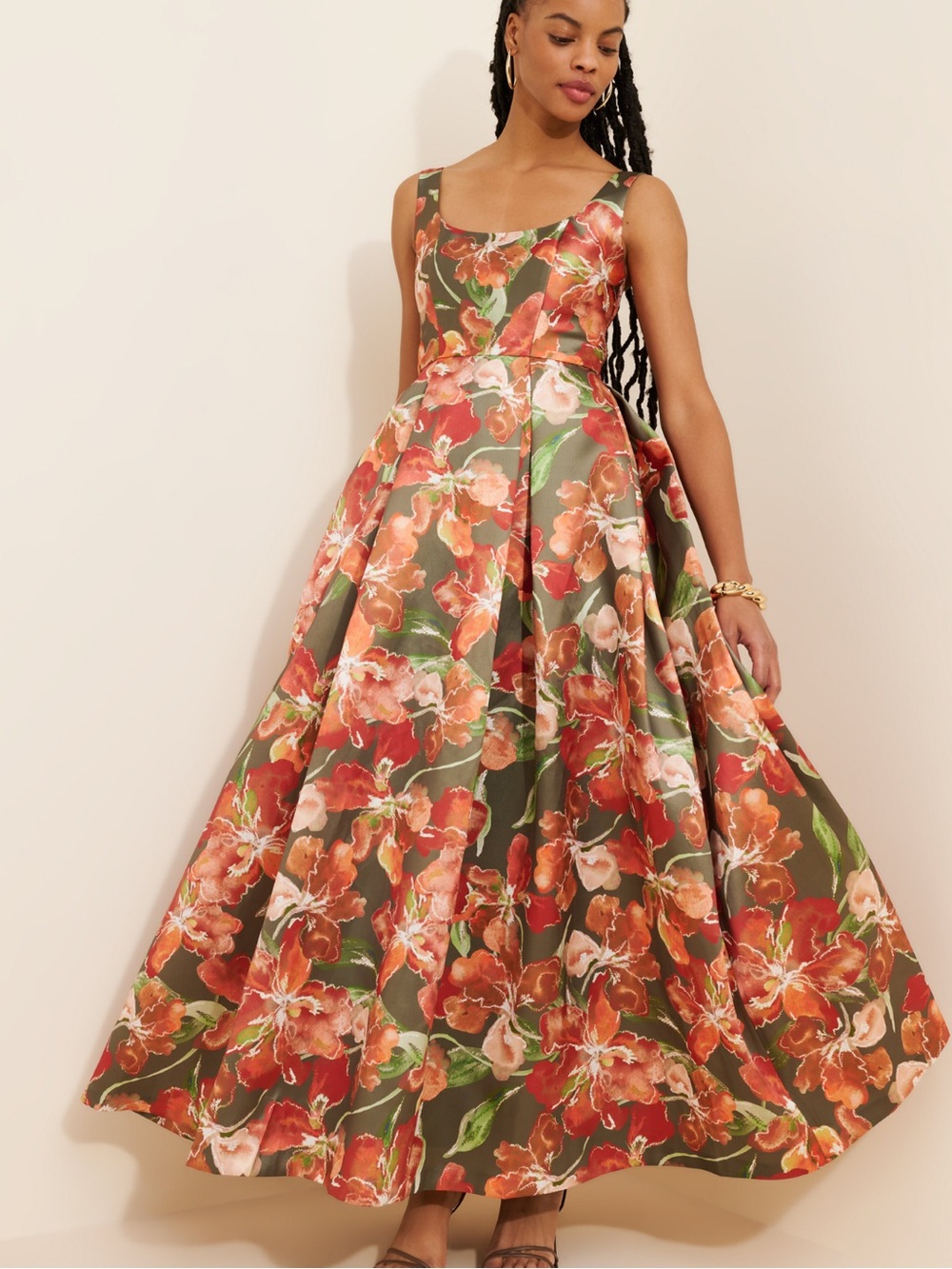 Anthropologie Hutch Floral Taffeta Dress Coral Floral Print size 6 euc